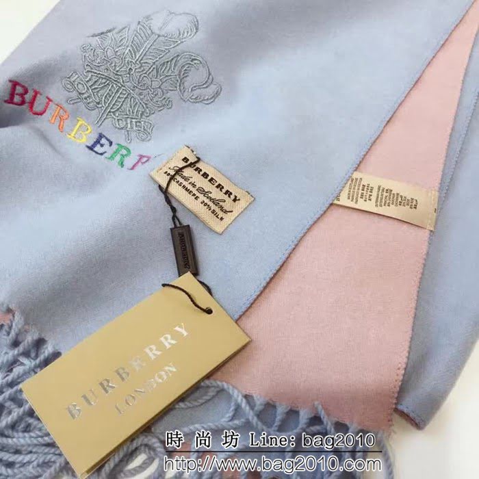 BURBERRY巴寶莉 2018新款 雙色雙面彩色刺繡羊絨圍巾 LLWJ6273
